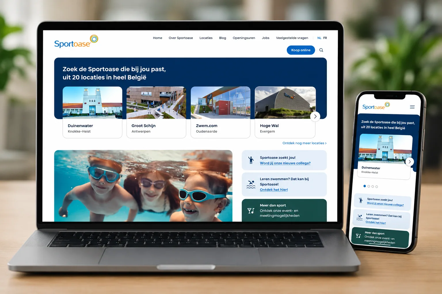 Bezoeker bekijkt de nieuwe website van Sportoase op een laptop